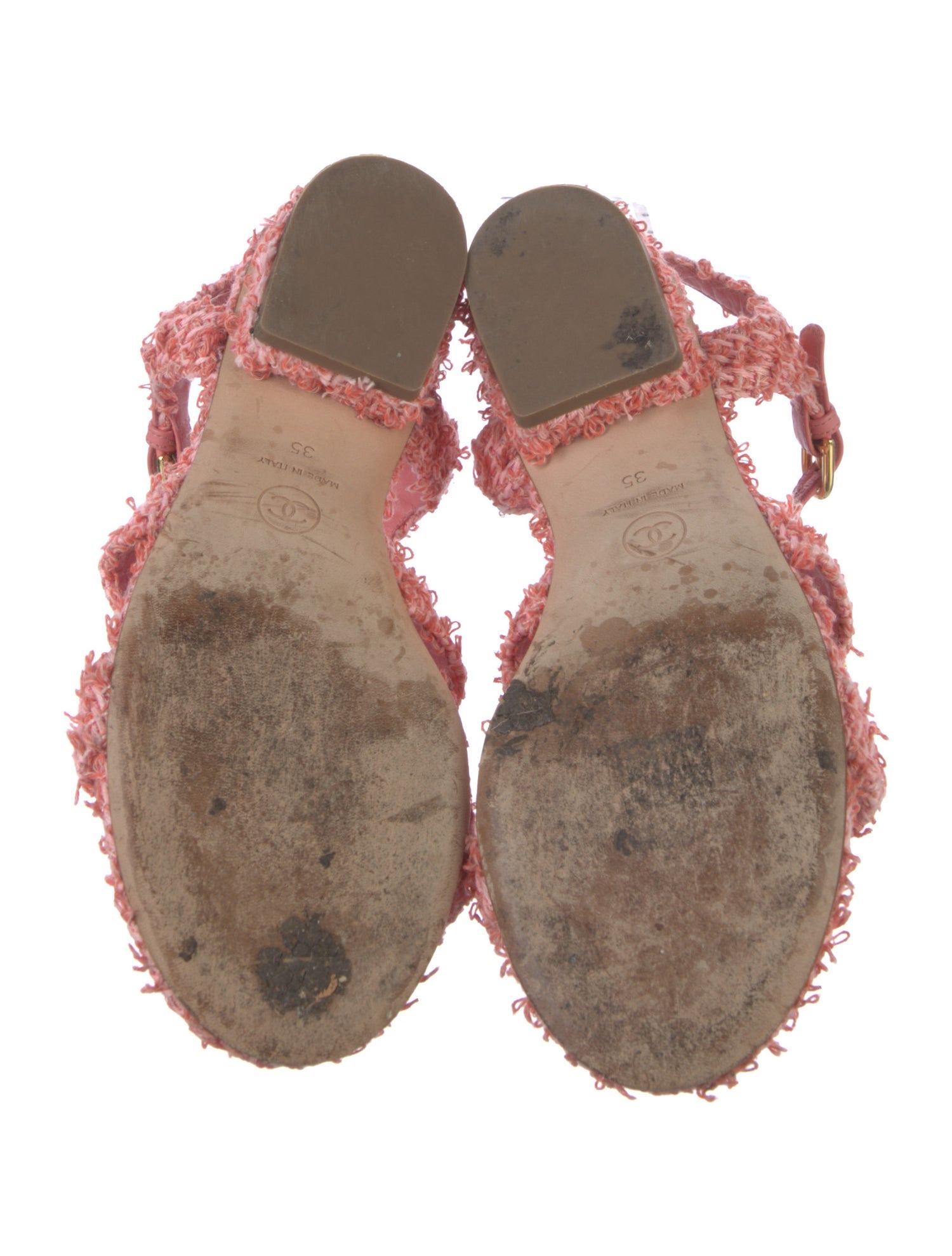 Chanel Interlocking CC Logo Tweed Slingback Sandals